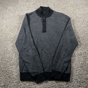 UNTUCKit Wool Sweater Mens Medium Gray‎ Henley Mock Neck Casual Classic Comfort